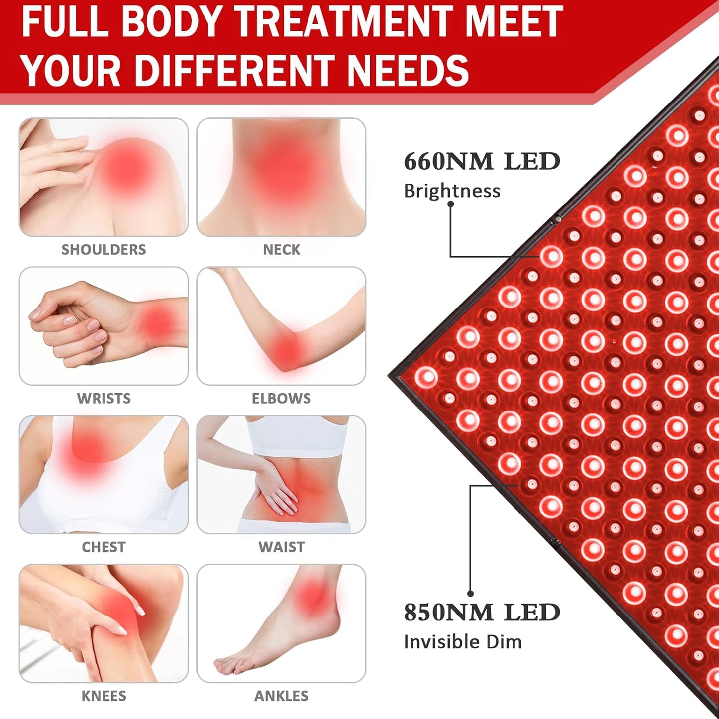 12 Squard Red Light Therapy for Face and Body, Adjustable Height Stand, 660Nm Red Light Therapy & 850Nm Infrared Light Therapy Device, Skin
