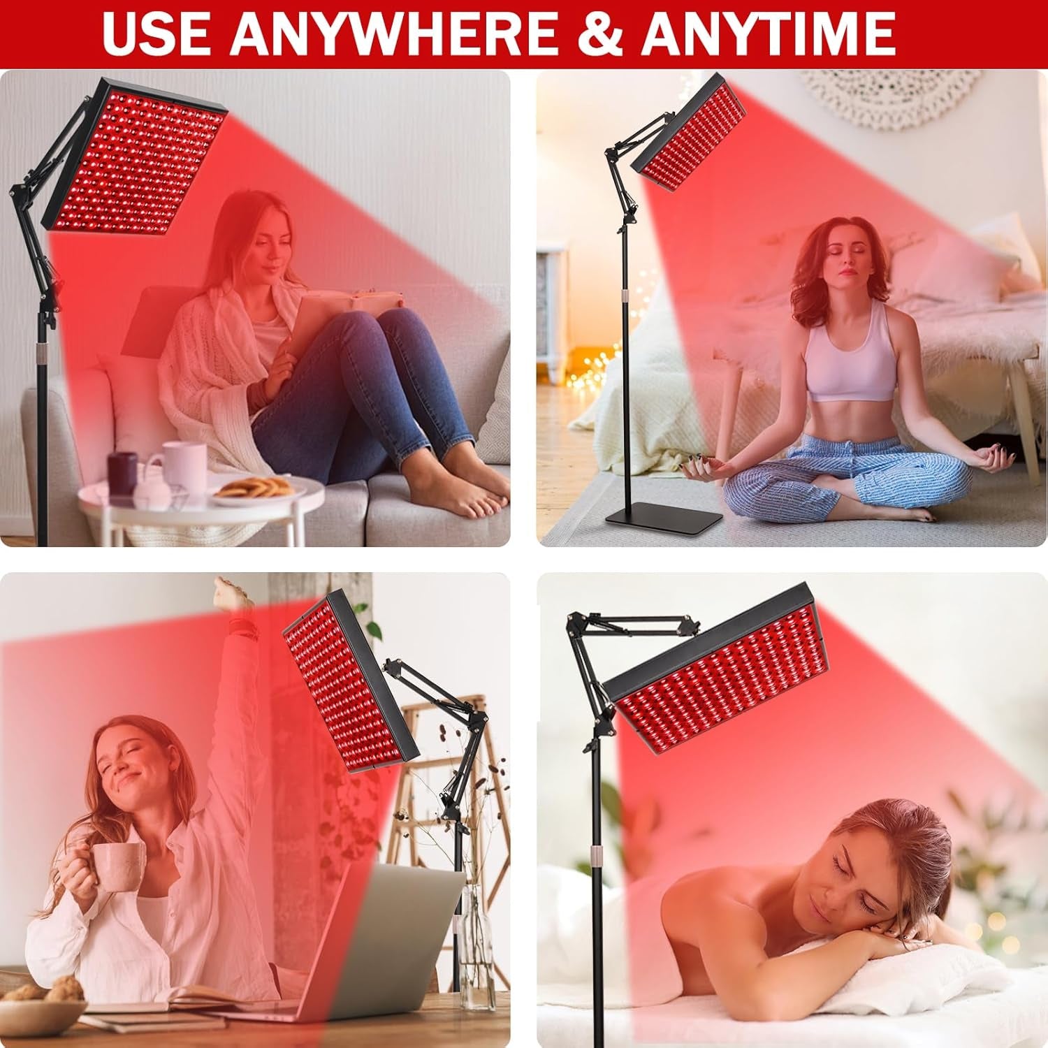 12 Squard Red Light Therapy for Face and Body, Adjustable Height Stand, 660Nm Red Light Therapy & 850Nm Infrared Light Therapy Device, Skin
